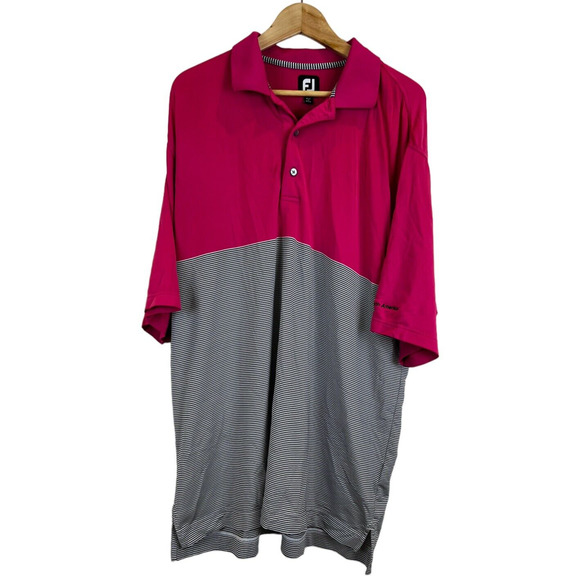 Footjoy Polo‎ Shirt FJ Logo Pink Color Block Striped Golf Men's X-Large XL - Picture 1 of 4